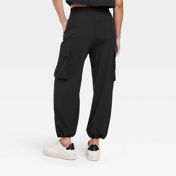 JoyLab -  Women's Cinch Hem Woven Cargo Pants High Ri Black - Picture 2 of 3